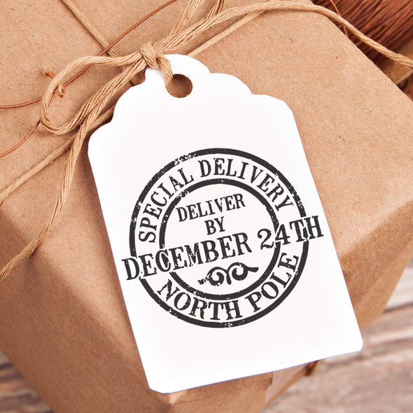 Christmas Gift Tag Stamp - "Special Delivery December 24th"