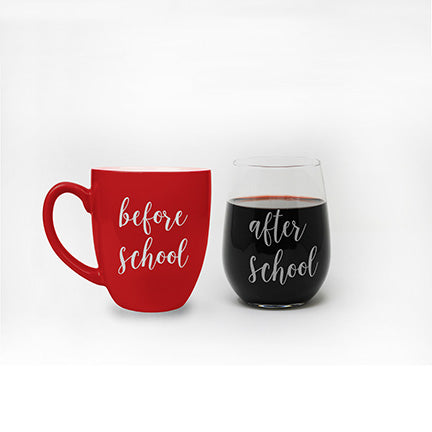 Before School After School Mug & Wine Glass Set