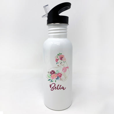 Llama Watter Bottle, Personalized Sports Bottle with Straw, Water Bottle for Kids,