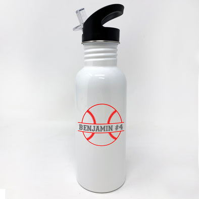 Baseball Watter Bottle, Personalized Sports Bottle with Straw, Water Bottle for Kids,