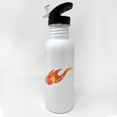 Basketball Flame Watter Bottle, Personalized Sports Water Bottle with Straw, Water Bottle for Kids,