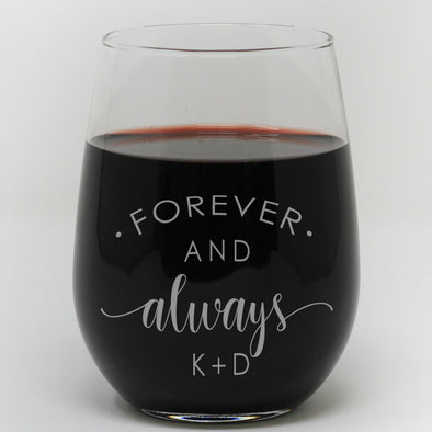 Stemless Wine Glass - "Personalized Forever And Always", Wedding Wine Glass
