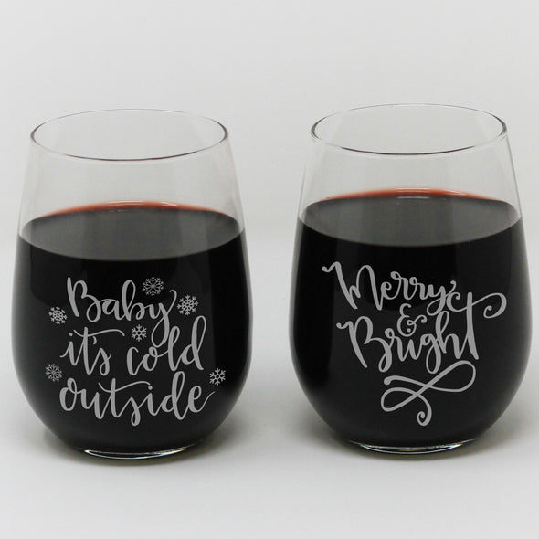 Stemless Wine Glass - "Christmas Sayings"