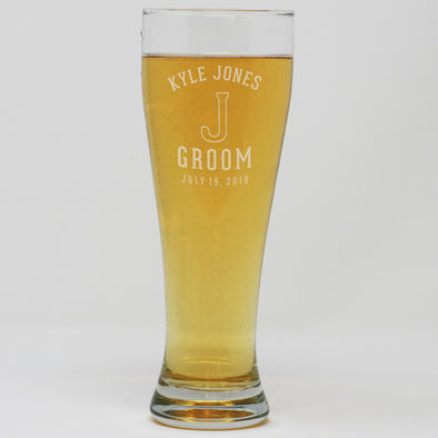 Pilsner Pint Glass - Groom With Initial