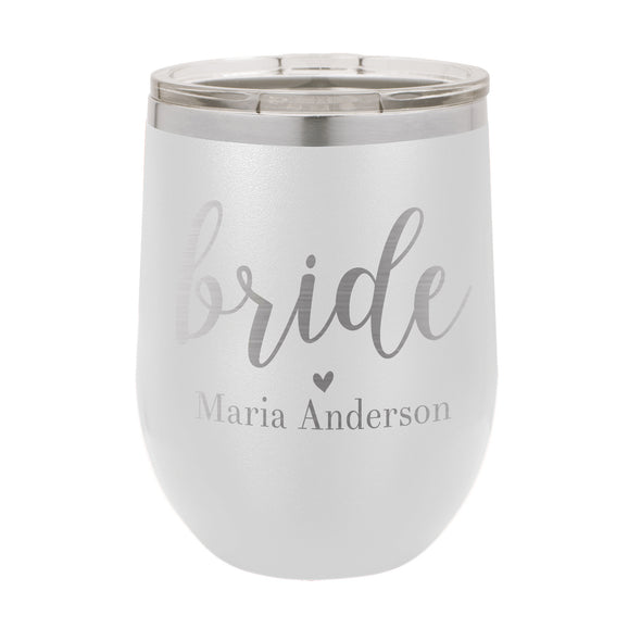 Personalized Bride Wine Tumbler, Insulated Wine Tumbler "Bride Maria Anderson"