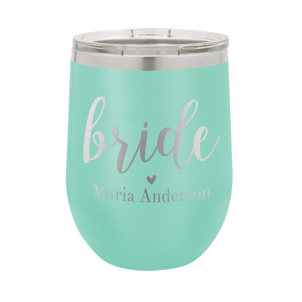 Personalized Bride Wine Tumbler, Insulated Wine Tumbler "Bride Maria Anderson"