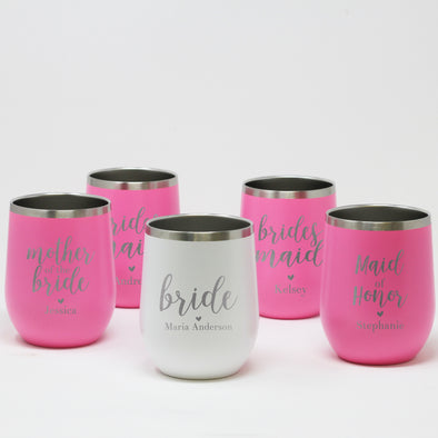 Personalized Wedding Wine Tumbler Set, Bridal Party Gift, Wine Tumblers