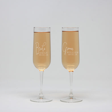 Bride And Groom Personalized Flute Wine Glasses