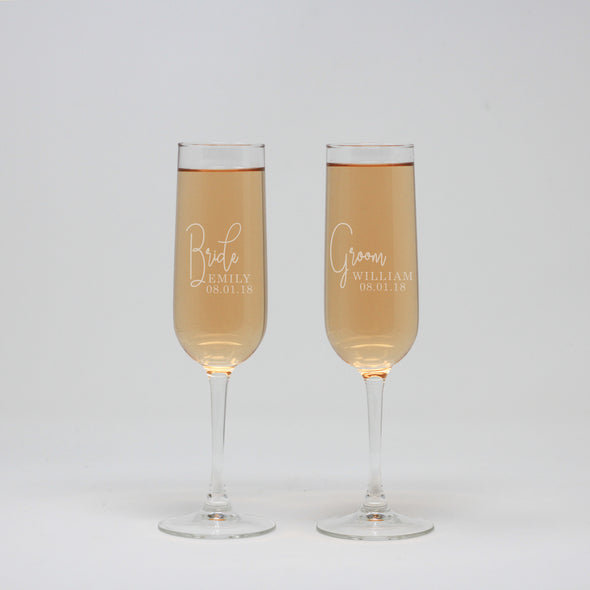 Bride And Groom Personalized Flute Wine Glasses