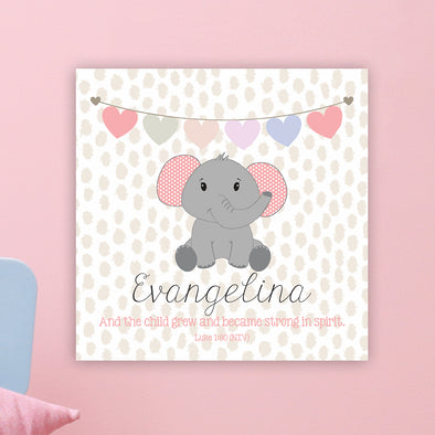 Cute Elephant Wall Door Sign, Kid's Room Sign, Custom Wall Sign, "Evangelina"