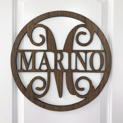 Split Monogram Walnut Sign, Custom Wall Sign, Personalized Monogram Sign "Marino"