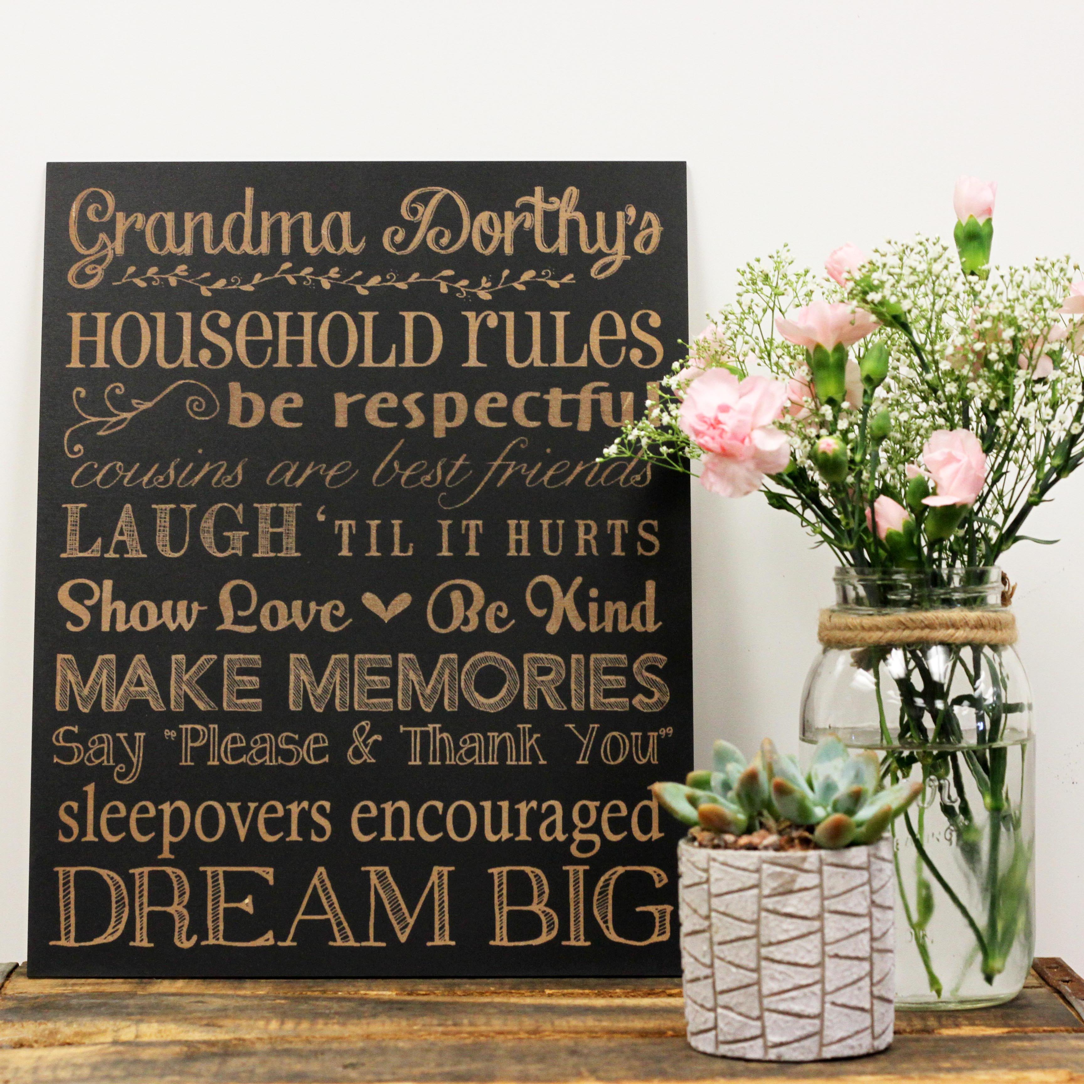 Targa in metallo con scritta in lingua inglese Grandparents House Rules, vintage, in legno, per nonno e nonna, benvenuto, famiglia, decorazione da parete, stile vintage, 30,5 x 20,3 cm Targa in metallo con scritta in lingua inglese Grandparents House Rules, vintage, in legno, per nonno e nonna, benvenuto, famiglia, decorazione da parete, stile vintage, 30,5 x 20,3 cm