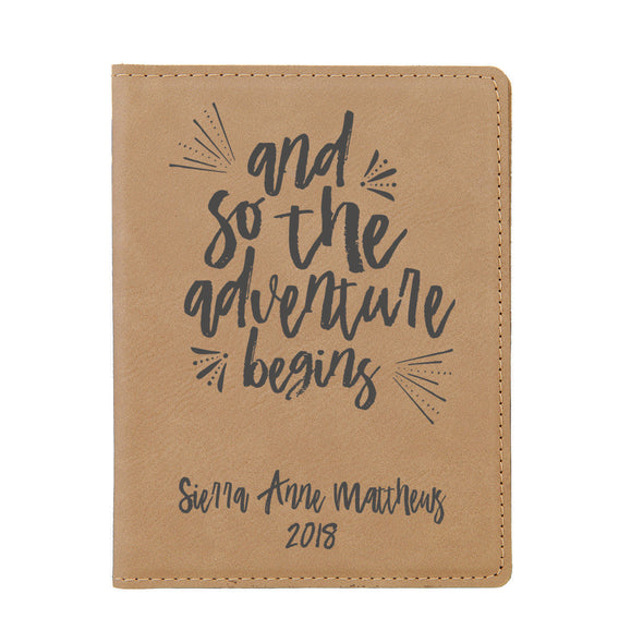 Passport Cover, Engraved Passport Cover, Custom Passport Holder, "And so the adventure begins"