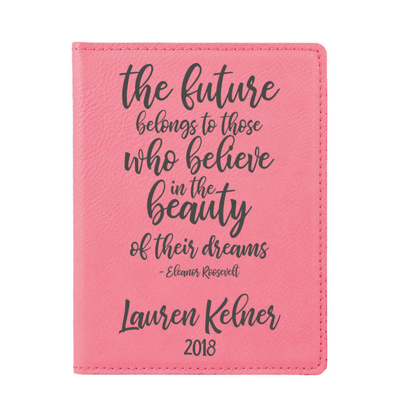 Engraved Passport Cover, Custom Passport Holder, "The future belongs to those who believe in the beauty of their dreams"