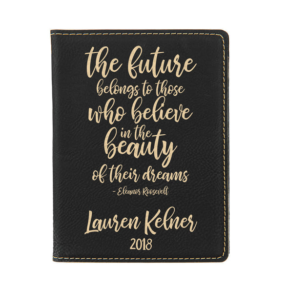 Engraved Passport Cover, Custom Passport Holder, "The future belongs to those who believe in the beauty of their dreams"