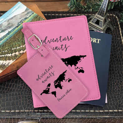Passport Cover & Luggage Tag Set, Personalized Graduation Gift "Adventure Awaits"