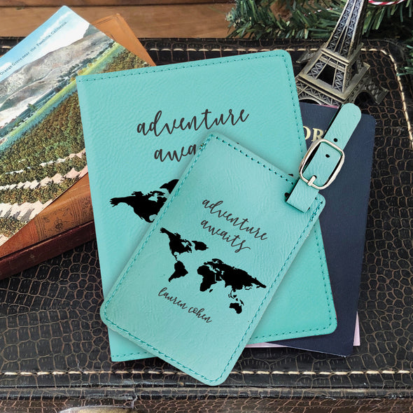 Passport Cover & Luggage Tag Set, Personalized Graduation Gift "Adventure Awaits"