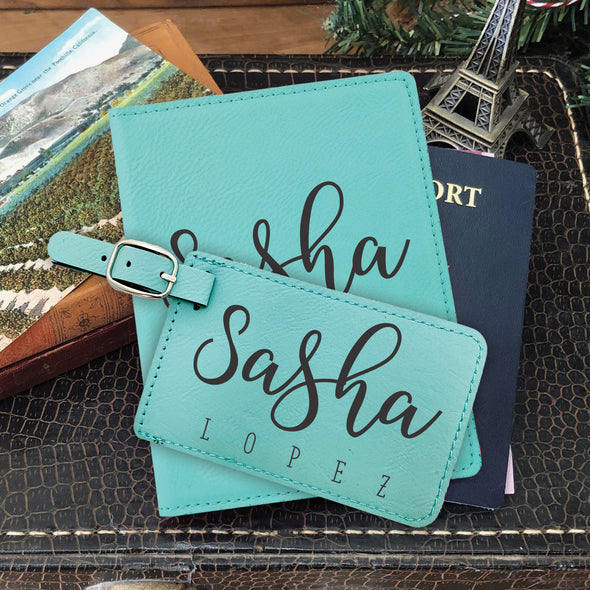 Passport Cover & Luggage Tag Set, Personalized Graduation Gift "Sasha Lopez"