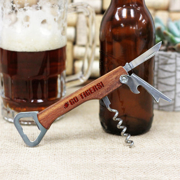 Personalized Engraved Wood Bottle Opener - "Football Go Tigers"