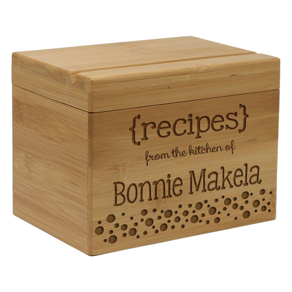 Custom Recipe Box, Personalized Recipe Box, Recipe Box, "Bonnie Makela with Dots" Recipe Box