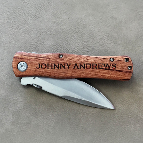 Father's Day Personalized Wood Pocket Knife - "Johnny Andrews"