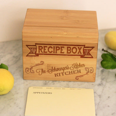 Custom Recipe Box, Personalized Recipe Box, Engraved "Last Name Kitchen" Recipe Box
