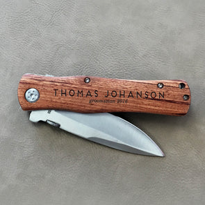Personalized Engraved Wood Pocket Knife - "Thomas Johanson Groomsman"