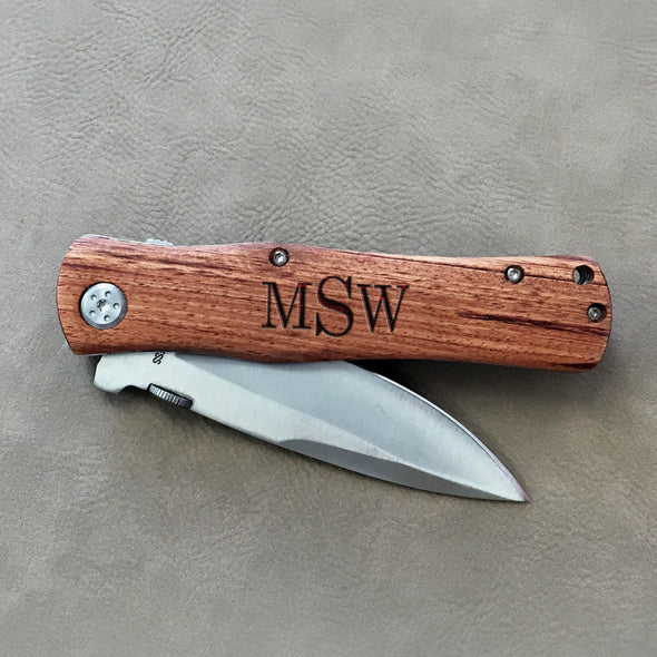 Father's Day Engraved Wood Pocket Knife - "Monogram"