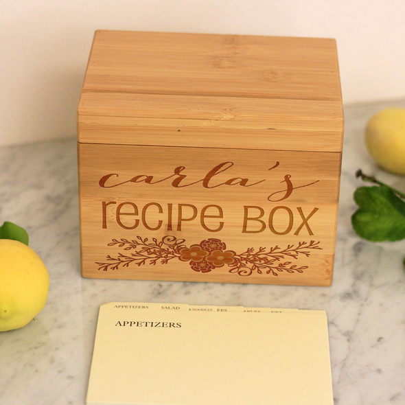 Personalized Recipe Box, Custom Recipe Box, "Carla's Recipes" Recipe Box