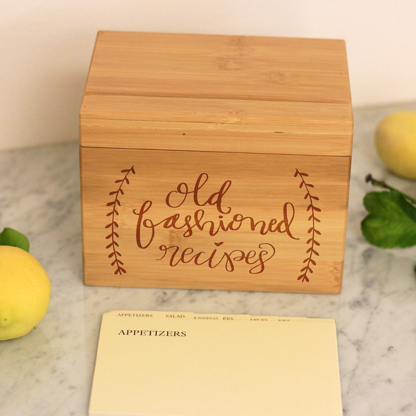 Custom Recipe Box, Personalized Engraved "Old Fashioned Recipes" Recipe Box