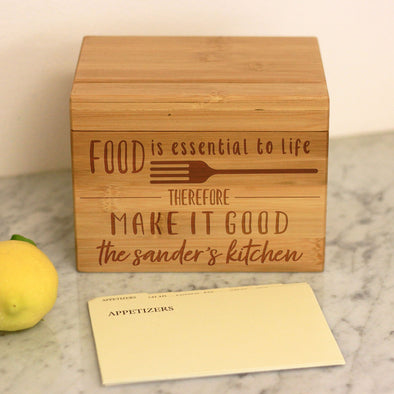 Custom Recipe Box, Personalized Recipe Box, "Food Is Essential To Life" Recipe Box
