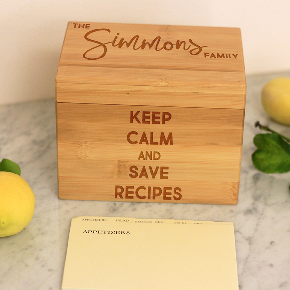 Custom Recipe Box, Engraved Recipe Box Personalized "Keep Calm And Save Recipes" Recipe Box