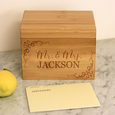 Custom Recipe Box, Personalized Recipe Box, Engraved Bamboo"Mr. & Mrs." Recipe Box