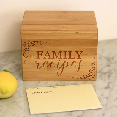 Customized Recipe Box, Personalized Recipe Box, "Family Cursive Recipes" Recipe Box