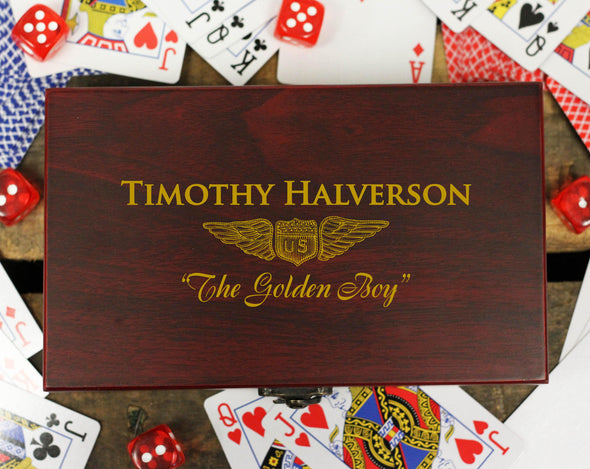 Personalized Card and Dice Set - "Winged Badge"