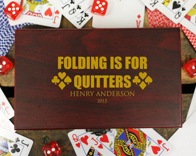 Personalized Card and Dice Set - "Folding is for Quitters"