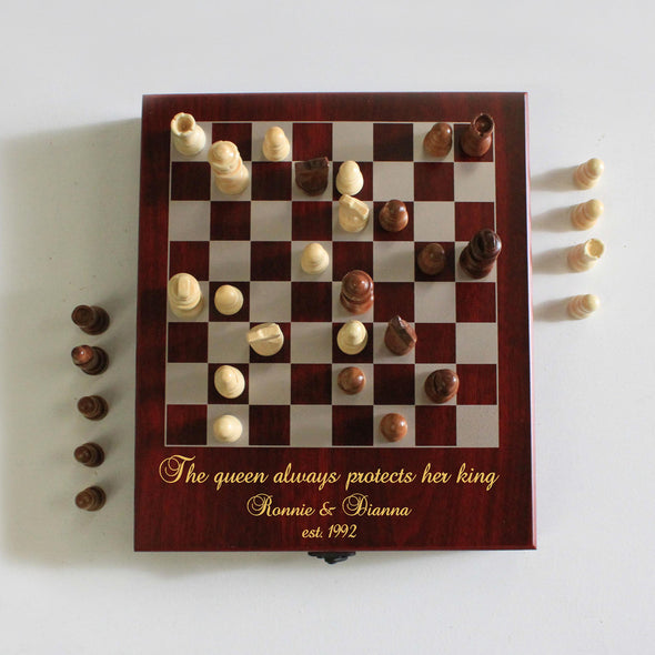 Personalized Engraved Chess Set - "Queen Protects King"
