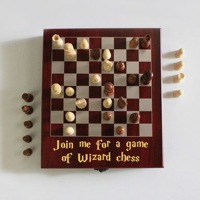 Personalized Engraved Chess Set - "Join me for Wizard Chess"
