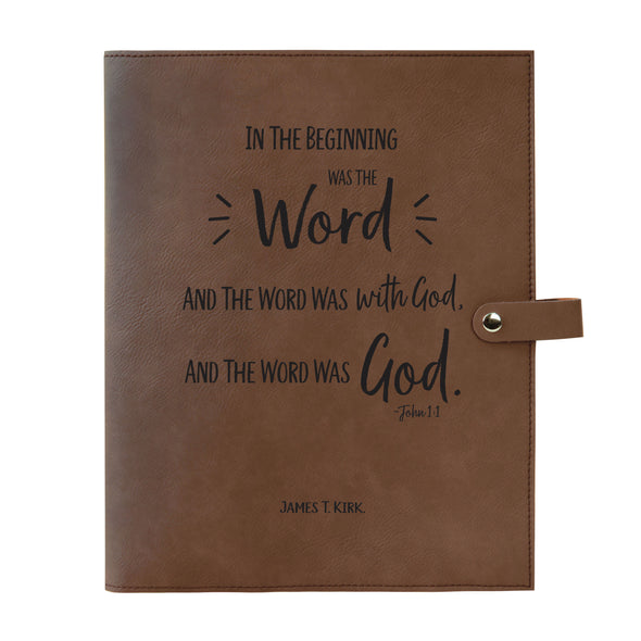 Personalized Bible Cover, John 1:1, In the Beginning, Word of God, Snap Cover, Custom Bible Cover, Customized Bible Cover, Engraved Bible Cover, Inspirational Bible Cover, Scripture Bible Cover