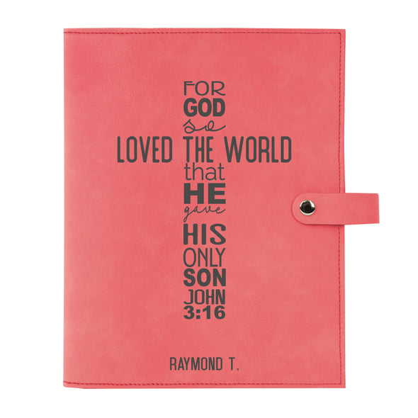Personalized Bible Cover, John 3:16, For God So Loved the World, Snap Cover, Custom Bible Cover, Customized Bible Cover, Engraved Bible Cover, Inspirational Bible Cover