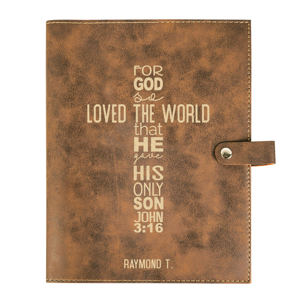 Personalized Bible Cover, John 3:16, For God So Loved the World, Snap Cover, Custom Bible Cover, Customized Bible Cover, Engraved Bible Cover, Inspirational Bible Cover