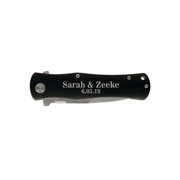 Custom Engraved Knife, Groomsman Gift, "Sarah & Zeeke"