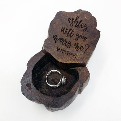 Personalized Engraved Ring Box, Custom Rustic Wood Ring Box, Engagement Ring Box, "Ashley Marry Me"
