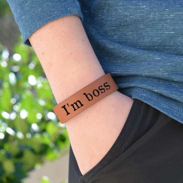 Personalized Leatherette Kids Cuff Bracelet "I'm Boss"