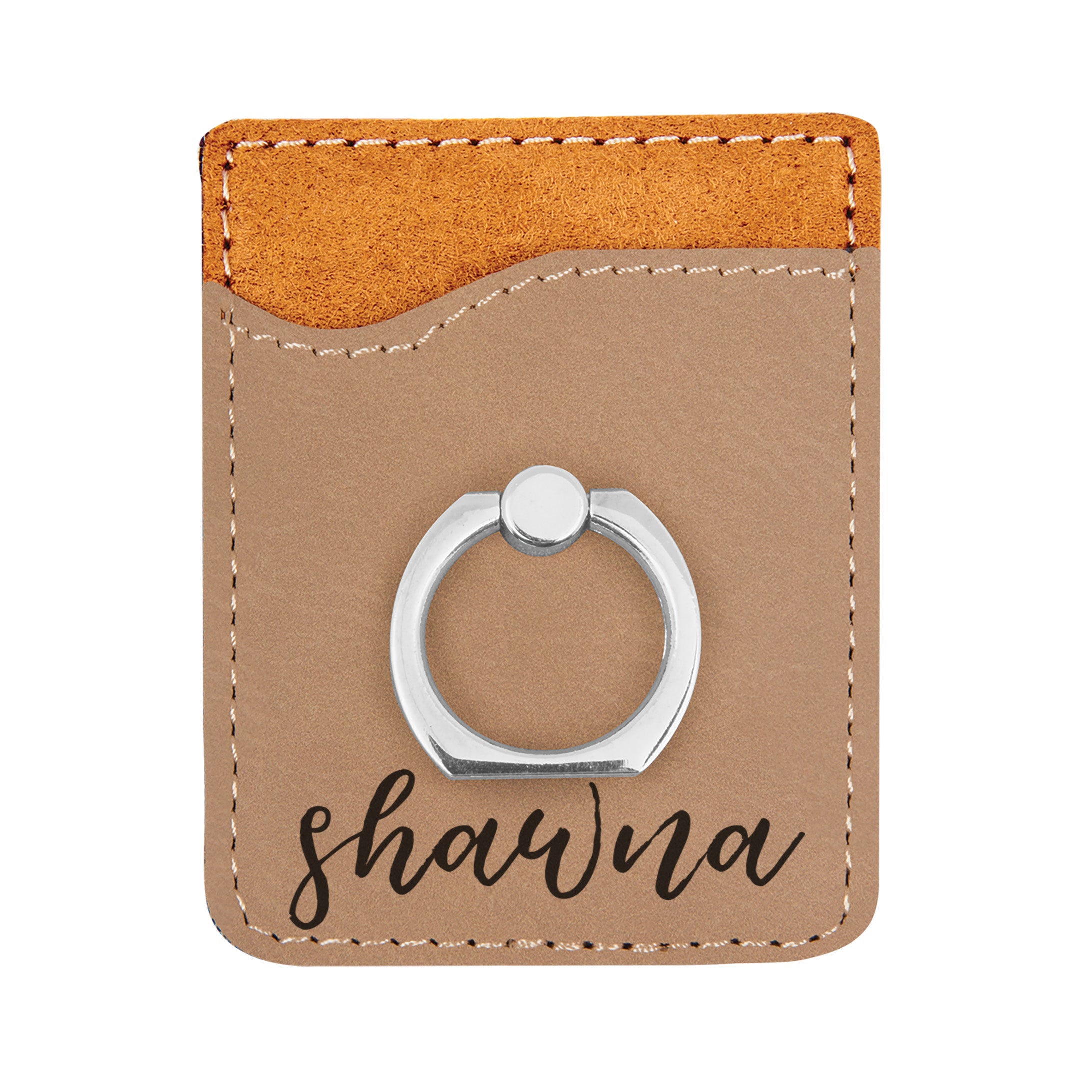 Personalized Brown Leather Phone Case - Circle