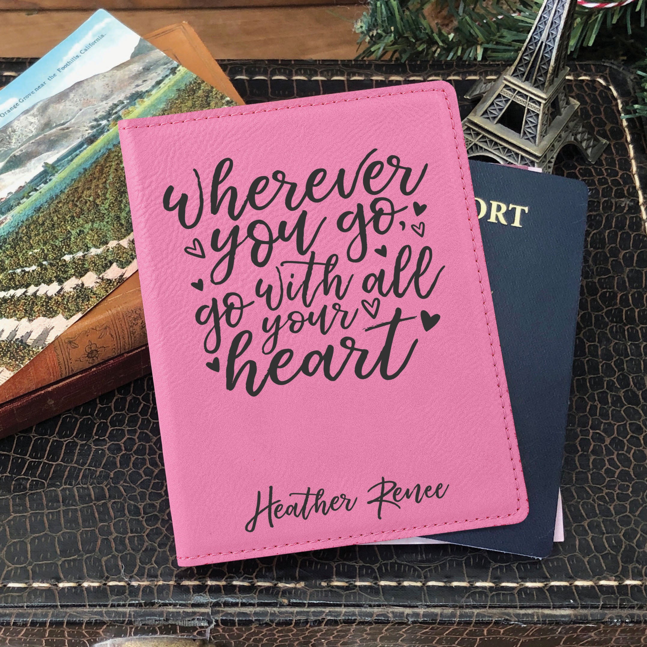 Passport Stamp Heart Personalized Passport Holder - Travel Bible Shop