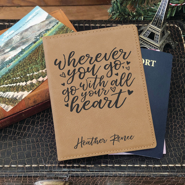 Custom Passport Holder, Engraved Passport Cover "Heather Renee"