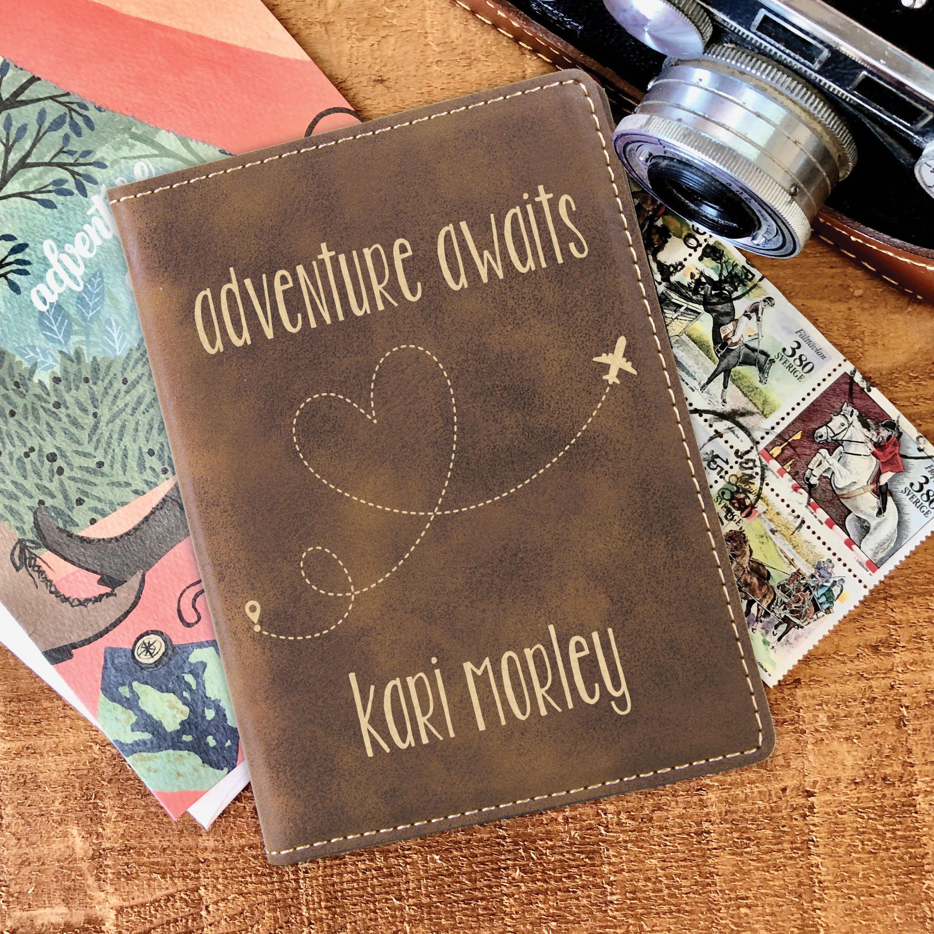 Passport Holder Gray Adventure Awaits Laser Engraved Passport Cover