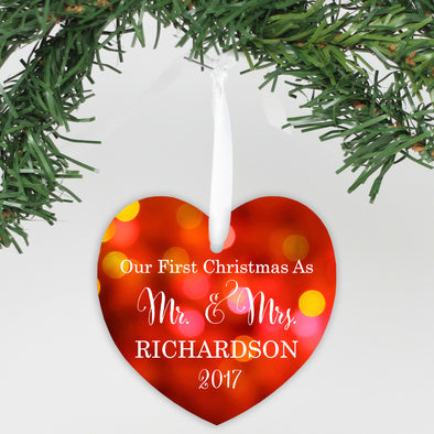 Personalized Aluminum Heart Ornament - "Our First Christmas"