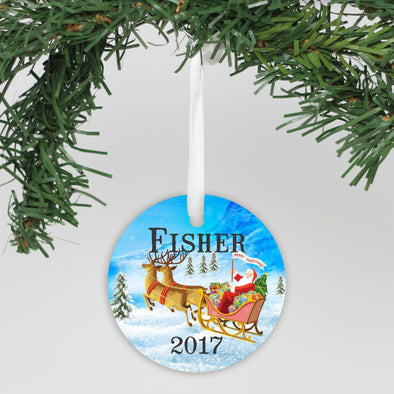 Personalized Aluminum Ornament - "Reindeer And Sled"